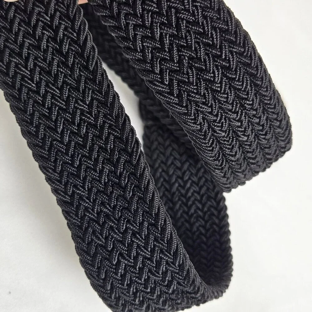Dockers Men's Size 34 Black Woven Belt Leather Trim Silver Hardware Casual